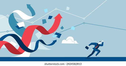 Business Opportunities, Rising Arrows, Graph Lines, Business Growth, Running Businessman