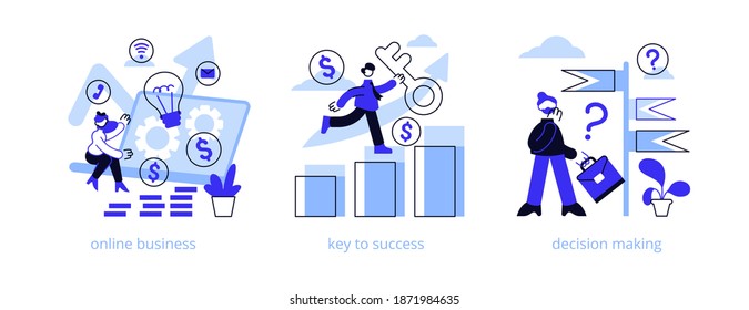 Business opportunity abstract concept vector illustration set. Online business, key to success, decision making, problem solving, leadership, startup teamwork, collaboration abstract metaphor.