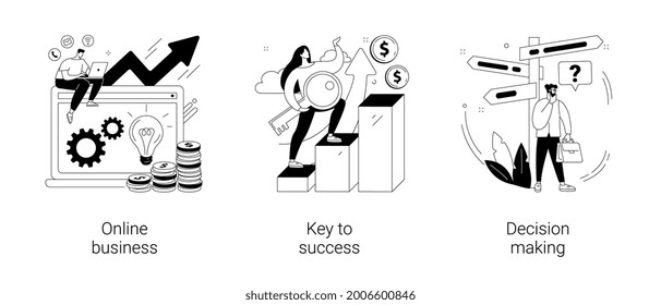 Business opportunity abstract concept vector illustration set. Online business, key to success, decision making, problem solving, leadership, startup teamwork, collaboration abstract metaphor.