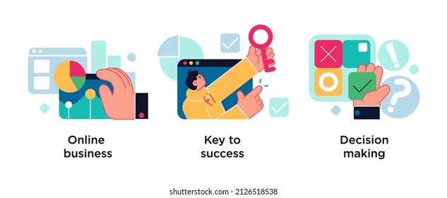 Business Opportunity Abstract Concept Vector Illustration Set. Online Business, Key To Success, Decision Making Abstract Metaphor.