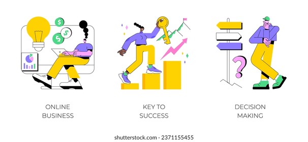 Business opportunity abstract concept vector illustration set. Online business, key to success, decision making, problem solving, leadership, startup teamwork, collaboration abstract metaphor.