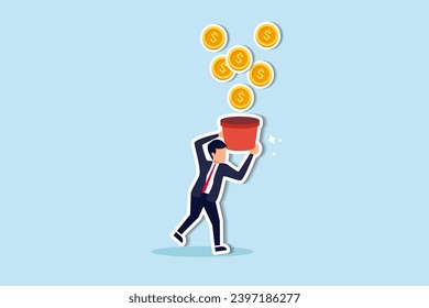 Business opportunity or bargain stock investment concept, investor or business owner holding basket to get gold coin money