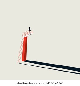 Business opportunity and challenge vector concept with businessman on jumping board. Minimalist art style. Symbol of ambition, achievement, success, motivation. Eps10 illustration.