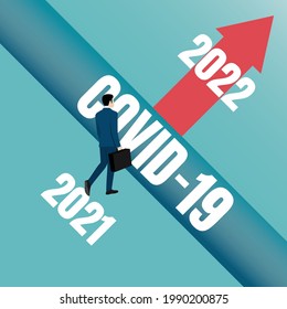 Business opportunity and decision concept. Business people going over the old year cliff to the new year. Virus covid-19. Symbol of Objectives. Goals, Challenges, Illustrations vector flat. Eps10