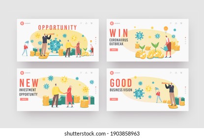 Business Opportunity during Coronavirus Landing Page Template Set. Economic Restoration after Covid-19 Crisis, Post Pandemic Era. Business People Characters Earning Money. Cartoon Vector Illustration