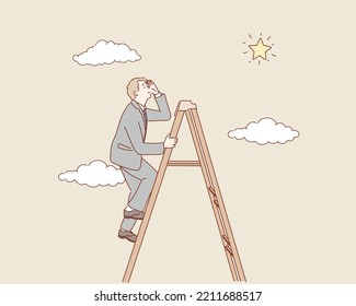 Business opportunity, ladder of success or aspiration to achieve business goal concept. Hand drawn style vector design illustrations.