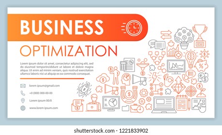 Business optimization and development advertising web banner vector template. Startup launch. Website contact page. Business card layout with linear illustrations. Webpage template. Print design idea