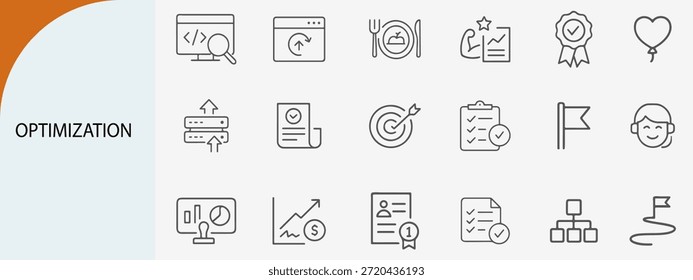 business optimization and performance growth icons, thin line minimal vector