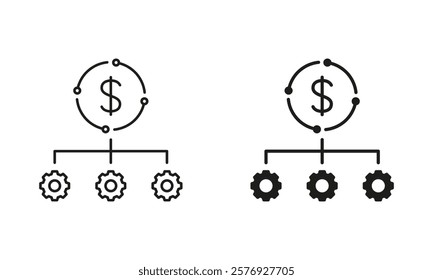 Business Optimization Sign. Effective Finance Investment Line and Silhouette Icon. Money Management Industry Pictogram. Editable Stroke. Isolated Vector Illustration.