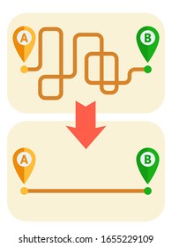 Business Optimization, Solutions Of Restructuring. Transport Logistics. Optimization Of Cargo Transportation Route. Service Of Logistics Planning. Vector Illustration, Flat Design, Isolated On White.