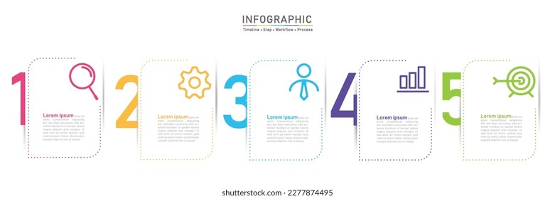 Plantilla de infografía de opción de negocio. Presentaciones de iconos de número de flujo de trabajo de paso. vector de objeto de diagrama de línea de tiempo.