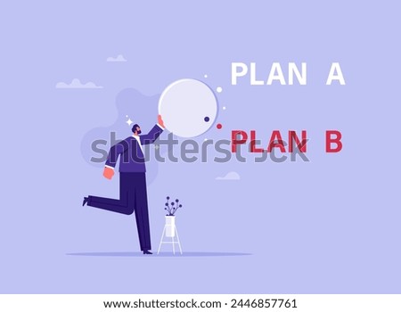 Business option plan or business choice concept, businessman chooses plan b as a choice between Plan A, deciding on a business strategy plan