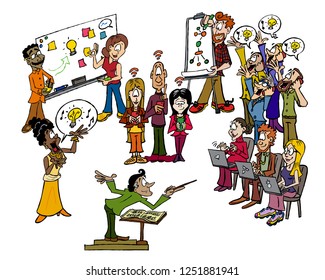 Una orquesta de negocios lista para colaborar con sus diferentes herramientas. 