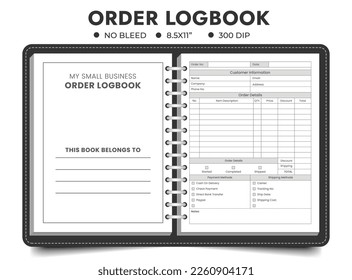 Business Order Logbook, Custom Order Form, Order Tracker, Printable Order Form Page