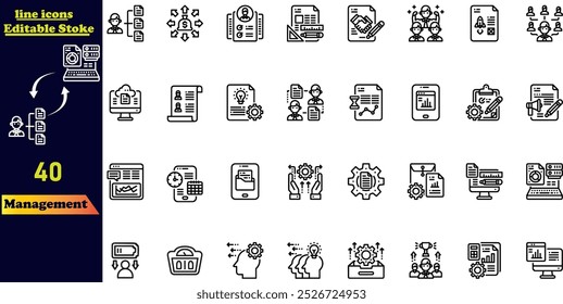 Symbolsatz für die Unternehmens- oder Organisationsverwaltung. Enthaltend Manager, Teamarbeit, Strategie-Icons .