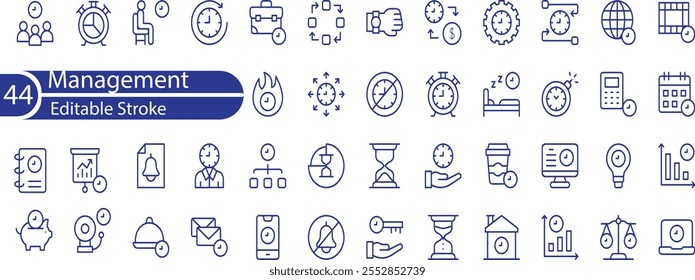 Business or organisation management icon set. Containing manager, teamwork, strategy, marketing, business, planning, training, employee icons.