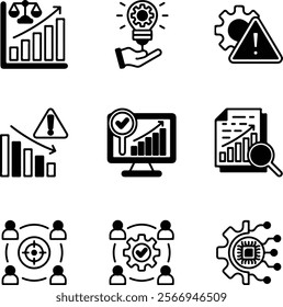 Business or organisation management icon set. Containing manager, teamwork, strategy, marketing, business, planning, training, employee icons. Solid icons vector collection.