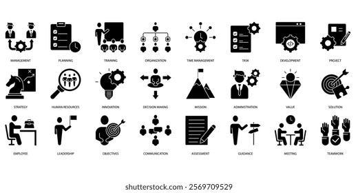 Business or organisation management icons set. Set of editable stroke icons.Set of Business or organisation management