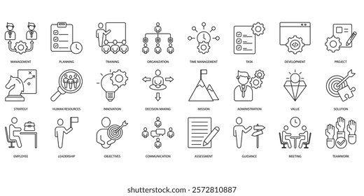 Business or organisation management icons set. Set of editable stroke icons.Set of Business or organisation management