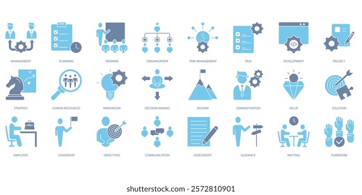 Business or organisation management icons set. Set of editable stroke icons.Set of Business or organisation management