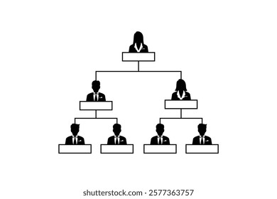 Business organization chart structure design with people silhouette symbols, illustration of a woman leader