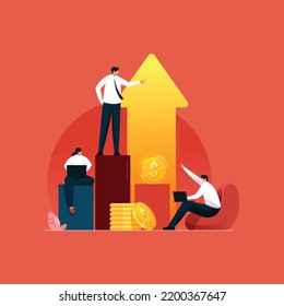 Concepto de la jerarquía de la organización empresarial, el trabajo en equipo y los desafíos empresariales o la ilustración del vector de crecimiento