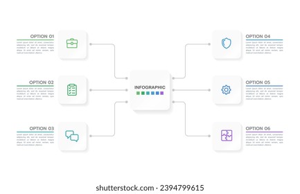 Business organization. Infographic 6 options design simple template. Vector illustration.