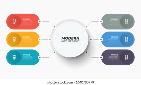 Business Organization Infographics Template. Vector Abstract Elements With 6 Number Options, Steps. Can Be Used For Workflow Diagram, Info Chart, Graph, Web Design.