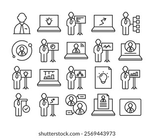 business and organization line icons set