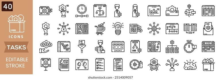 Business or organization management icon set. Containing manager, teamwork, strategy, marketing, business, planning, training, employee icons. Solid icons vector collection.