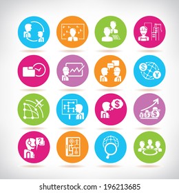 business and organization management icons, colorful buttons