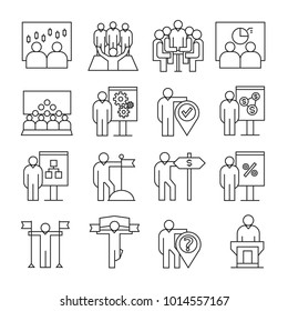 business and organization management icons, line theme