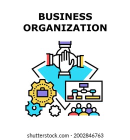 Business Organization Plan Vector Icon Concept. Business Organization Working Process And Management Employees Team, Presentation Strategy Structure. Successful Teamwork Color Illustration