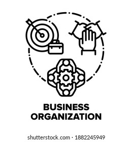 Business Organization Team Vector Icon Concept. Team Meeting And Briefing, Company Employees Working Process Organization And Corporate Occupation, Problems And Goals Discussion Black Illustration