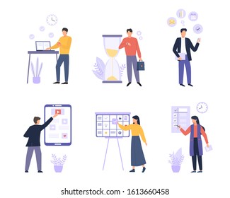 Business organized people colorful flat vector illustrations set