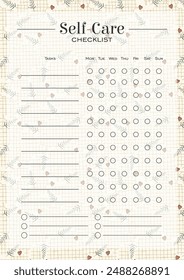 Business organizer floral spring paper sheet. Self care planner worksheet lovely template.