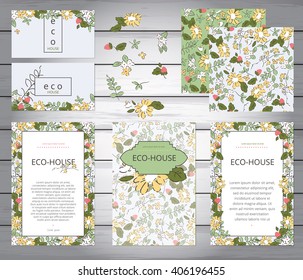 Business or other event painted floral background. Design stationery set in vector format. Corporate design. Wedding, shabby chic. greeting card template. blank card.  stationery. blank greeting card