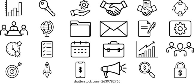 Business outline icon set bundle on white background.