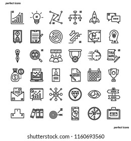 Business Outline Icons perfect pixel. Use for website, template,package, platform. Concept business object design.