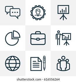 Business Outline Icons Set. Collection Of Briefcase, Manager, Agreement And Other Elements. Also Includes Symbols Such As Message, Document, Pie.