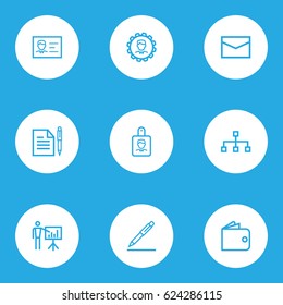Business Outline Icons Set. Collection Of Business Presentation, Manager, Id Card And Other Elements. Also Includes Symbols Such As Document, Presentation, Pen.