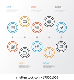 Business Outline Icons Set. Collection Of Wallet, Conversation, Global And Other Elements. Also Includes Symbols Such As Purse, Global, Billfold.