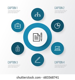 Business Outline Icons Set. Collection Of Circle Graph, Agreement, Identification And Other Elements. Also Includes Symbols Such As Hierarchy, Chart, Badge.