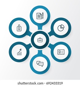 Business Outline Icons Set. Collection Of Growing Chart, Id Card, Conversation And Other Elements. Also Includes Symbols Such As Conversation, Chatting, Message.