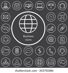 Business outline, thin, flat, digital icon set for web and mobile