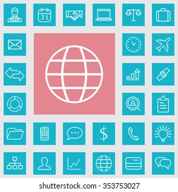 Business outline, thin, flat, digital icon set for web and mobile