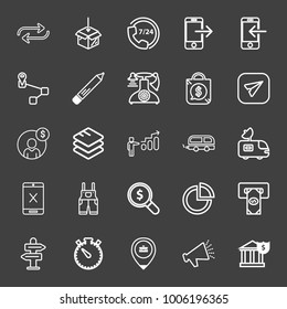 Business outline vector icon set on black background