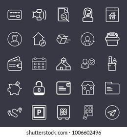 Business outline vector icon set on dark blue background