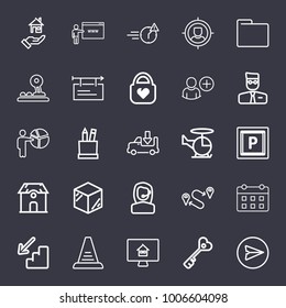 Business outline vector icon set on dark blue background
