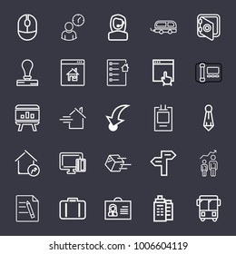 Business outline vector icon set on dark blue background